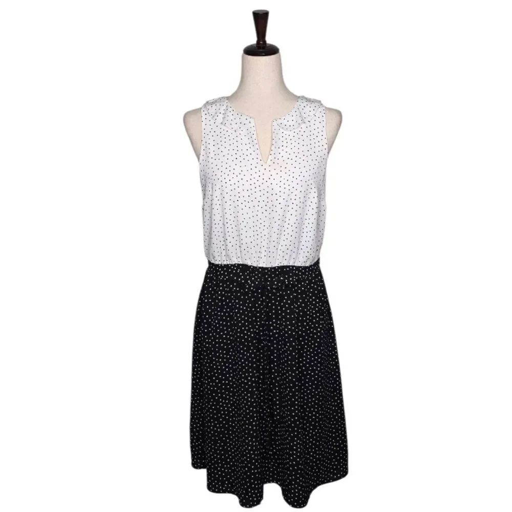Ann Taylor Loft Black & White Polka Dot Sleeveless Dress Size 6